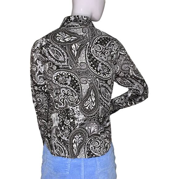 Coldwater Creek Blouse Button Down Long Sleeves Black and Gray Size PM - Picture 5 of 11